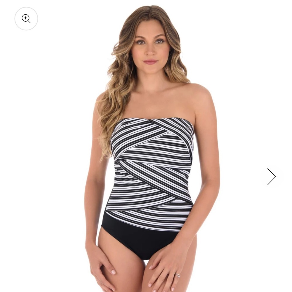 Miraclesuit Mayan Stripe Layered Muse One Piece Swimsuit 8 Black White NWT